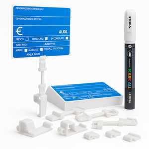 Kit d'étiquettes de prix en PVC pour comptoir de poissonnerie avec supports et marqueur, 25 étiquettes bleues pour aliments - Product Image 1