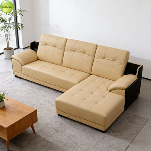 <span class=keywords><strong>Canapé</strong></span> en <span class=keywords><strong>cuir</strong></span> <span class=keywords><strong>beige</strong></span> durable en forme de L, minimaliste, robuste, facile à nettoyer pour la maison/le salon/l'appartement - Product Image 6