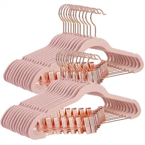 SONGMICS Velvet Hangers 50 Pack, Non Slip Hangers with Rose Gold Color Swivel Hook, Slim Hangers Space Saving