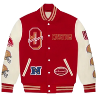 Jaket Baseball Pria Bordir Logo Kustom Warna-Blok Tahan Air Anti Angin Bernapas Kulit Asli Blazer Kasual