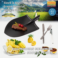 Assiettes à dîner modernes en mélamine écologiques, durables, en forme de pelle, pour pizza, noires mates, pour fêtes et restaurants, vente en gros d'usine