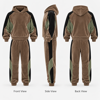 Ensemble jogging et sweat à capuche en velours pour homme, color block, 2 pièces, tissu doux et moelleux pour tenue décontractée quotidienne