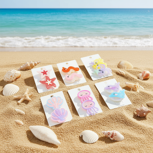 Barrettes à cheveux série Océan, en plastique, représentant des créatures marines, pour enfants et filles, mignonnes, avec emballage décoratif en carton. - Product Image 3
