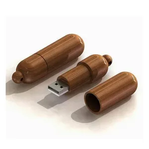 Penggerak jempol kayu serat bulat, 8G OEM flash disk 64G silinder Kraft 16gb tabung kayu 32g kertas USB drive