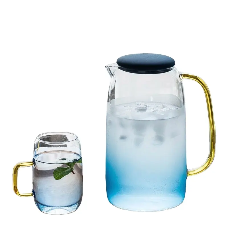 52oz claro de vidrio de borosilicato de Color azul jarra de agua/jarra con BPA-libre de silicona