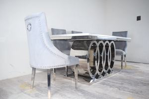 Juego de Comedor Moderno A8082 de Acero Inoxidable Cromado con <span class=keywords><strong>4</strong></span> Círculos, Mesa de Comedor y 6 Sillas - Product Image 3