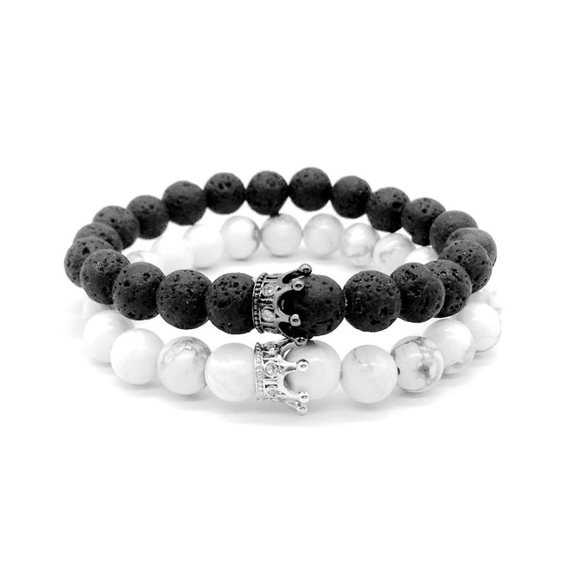 Couronne noire en pierre volcanique + couronne blanche de couleur K de pin blanc