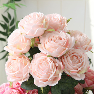 ช่อดอกกุหลาบผ้าไหมประดิษฐ์สำหรับตกแต่งงานแต่งงาน 10 หัว สีชมพู - Product Image 3