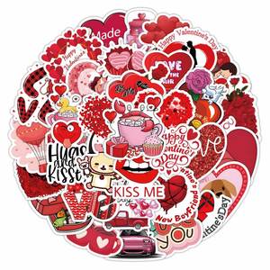 Decoración Romántica para el Día de San Valentín, 350 Pegatinas Impermeables para Teléfono con Diseños de Dibujos Animados - Product Image 4