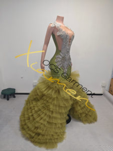 Ocstrade Vestido de mujer sang trọng bạc Rhinestone Màu Xanh Lá Cây Nàng Tiên Cá Gown Layered Tulle Train Wedding Gown Dresses đối với phụ nữ da đen - Product Image 6