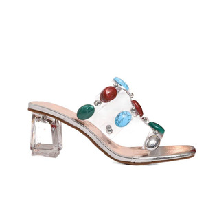 Sandales à talons hauts pour femmes en pierre précieuse d'agate à la mode avec cristal transparent et sandales d'extérieur - Product Image 5