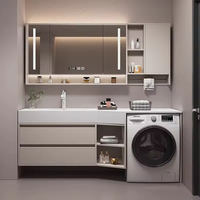 Nouvelle Armoire de Salle de Bain Murale Moderne Irrégulière Mate Écologique avec Évier Intégré Éclairé et Machine à Laver Intégrée Luxe