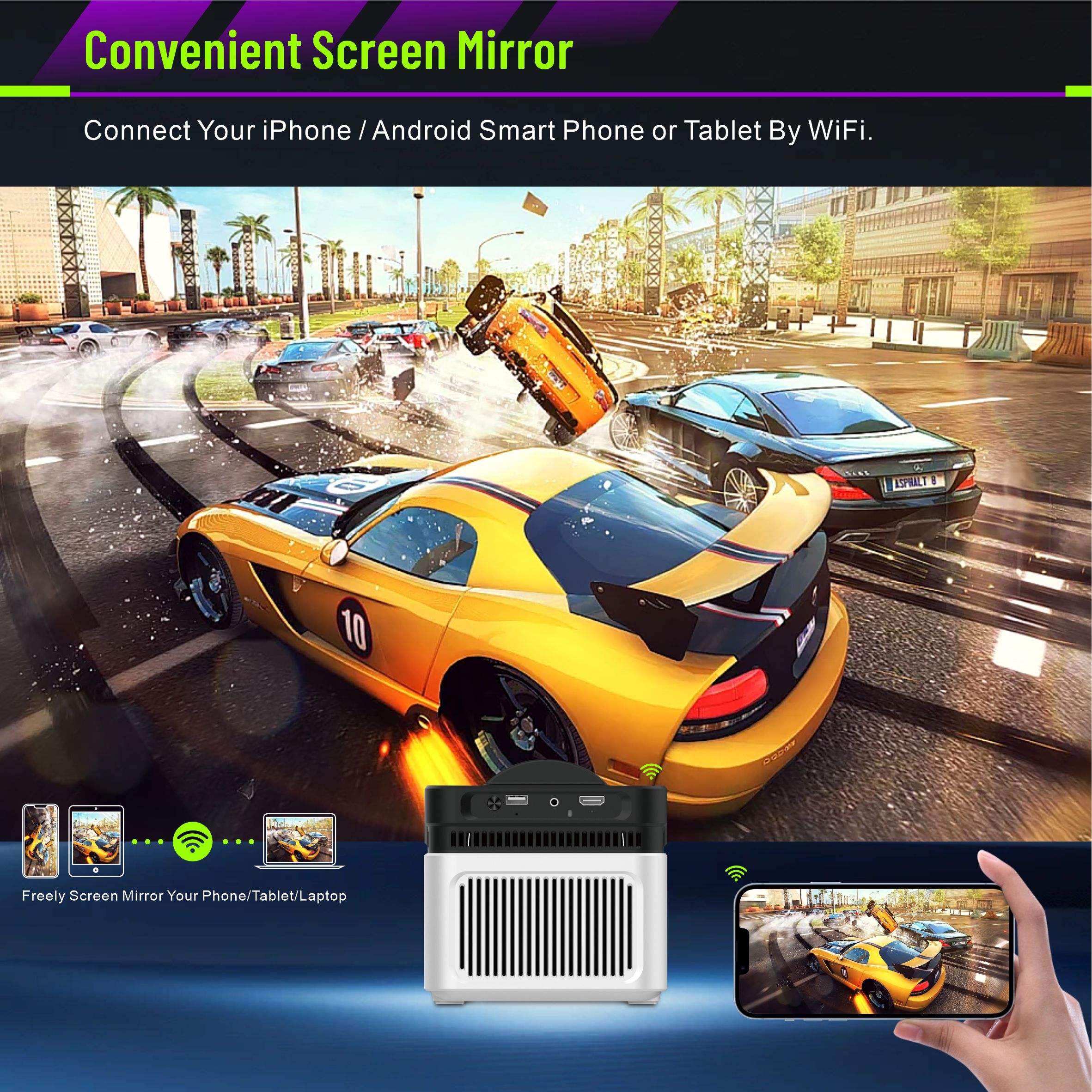 Proiettore Smart ALWTNIET HY450 1080P - 700 ANSI, Android 11, WiFi 6, Per Casa Ed Esterno - Foto 4