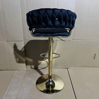 Tabourets de bar en velours tressé de luxe en gros, chaises de bar réglables en acier inoxydable doré pour bars, clubs et bistrots