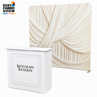 Toile de fond de mariage personnalisée en tissu texturé froncé, comptoir de réception portable pop-up pour événements, fêtes et décor de photomaton