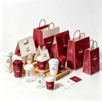 Ensemble d'emballages personnalisés en papier kraft biodégradable pour café, avec manchon pour gobelet en papier, sac de courses, logo personnalisé pour service à emporter