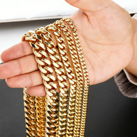 Chaîne et Bracelet Maille Cubaine 8-14mm en Acier Inoxydable Plaqué Or 18K avec Micro Zirconiums Cubiques et Fermoir Boîte – Bijoux Hip Hop Unisexe – Vente en Gros