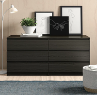 Commode à 6 tiroirs Factory Direct Design minimaliste moderne avec grand espace de rangement Texture en bois noir pour chambre salon