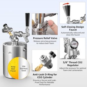 2L (64oz) <span class=keywords><strong>mini</strong></span> keg growler xách tay dự thảo bia hệ thống phân phối, giữ tươi và cacbonat cho dự thảo Homebrew và bia thủ công - Product Image 3