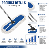 Serpillère industrielle robuste personnalisée pour sols de terrain de basket, tête de serpillère plate en coton bleu pour le nettoyage des hôpitaux, entrepôts et hôtels