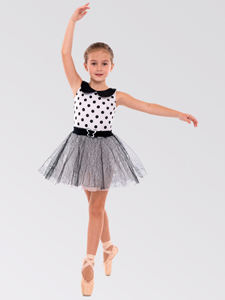 Trajes <span class=keywords><strong>de</strong></span> Ballet Tutú <span class=keywords><strong>de</strong></span> Anna Shi con Diseños Nuevos en Blanco y Negro con Puntos y Cinturón <span class=keywords><strong>de</strong></span> Malla Negra - Product Image 1