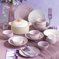Ensemble de bols, soucoupes et assiettes en porcelaine minimaliste de luxe léger - Tons crème - Compatible micro-ondes - Emballage festif - Pour mariage