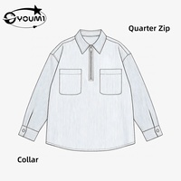 YOUMI Pull oversize à col zippé, uni, respirant, à manches longues, avec poches plaquées, pour homme, style streetwear décontracté, vintage