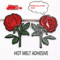 Parches Bordados Termoadhesivos de Rosas, Bordados a Máquina, Sin Costuras, Hilo Rojo, Personalizables, para Ropa de Fieltro