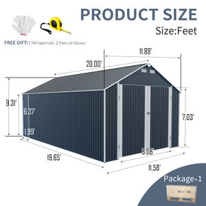 Abri de jardin extérieur en métal 12*20 pieds, <span class=keywords><strong>garage</strong></span> pour voiture, vélo, tondeuse à gazon, abri à outils de jardin, 2 portes et 4 aérations - Product Image 2