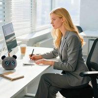 Haut-parleur élégant en peluche gris en forme d'ours, intelligent à IA, sans fil, audio stéréo 2W, pour bureau, chambre et usage quotidien