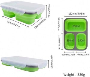 Reusable Silicone Collapsible Three <b>Compartment</b> <b>Lunch</b> Container Bento <b>Box</b> - Product Image 6