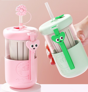 High-Temperature Resistant Tea Separation Coffee <b>Cups</b> with Straw <b>Cold</b> Hot Water Beverage Mugs With Silicone Insulation Cover - Product Image 1