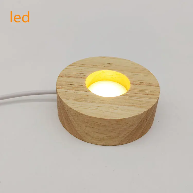 LED אור בסיס עגול עץ מחזיק עץ בסיס עבור DIY לילה מנורת פירמידת קריסטל זכוכית כדור תצוגת קישוט