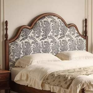 Lit plateforme imprimé européen rembourré de style rétro <span class=keywords><strong>français</strong></span> Crème Bois massif du milieu du siècle Élégant Chambre principale Grand lit de mariage - Product Image 5