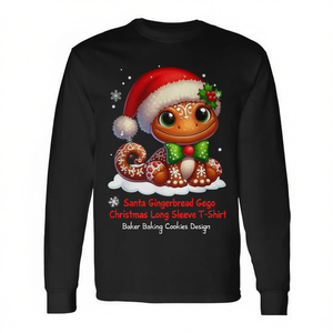 Camiseta de manga larga navideña con diseño de Gecko de jengibre de Santa Claus y diseño de panadero elaborando galletas - Product Image 2