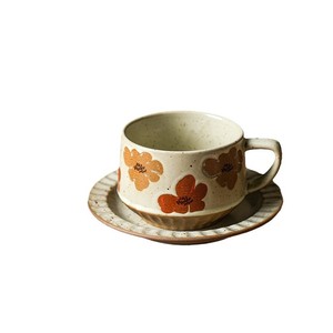 Retro Rustikales Keramik-Kaffeetassen-Set, Luxuriöse Einzigartige Keramiktasse mit Untertasse, Hochwertiges Nachmittagstee-Geschirr - Product Image 6