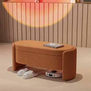 Banc de changement de chaussures d'entrée en tissu blanc avec rangement, design pour magasin de vêtements, vestiaire, canapé, banc doux et confortable - Product Image 2