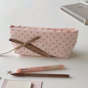 Cute Fabric Pencil Pouch With Ribbon Bow Stylish Stationery Organizer Portable Pen <b>Bag</b> for Girls Daily Use,Pen <b>Bag</b> for Students - Product Image 2