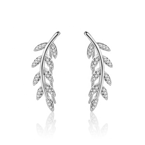 Bijoux en argent sterling 925, boucles <span class=keywords><strong>d</strong></span>'oreilles en zircon pavé de feuilles <span class=keywords><strong>d</strong></span>'olive - Product Image 1