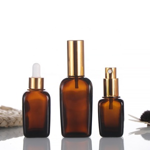 2022 New Multiple Caps Available <b>Empty</b> 50ml Square Amber Glass Pump Sprayer Perfume <b>Spray</b> <b>Bottle</b> with Screen Printing Gold Top - Product Image 4