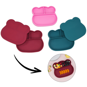Assiette bébé en silicone sans BPA avec couvercle, compatible lave-vaisselle, qualité alimentaire, vaisselle pour tout-petits et enfants - Product Image 3