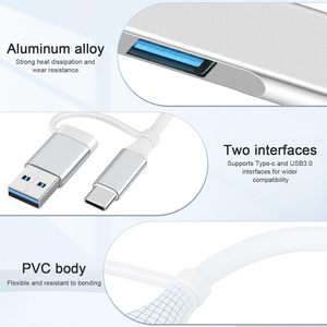 Adaptateur multiport USB C Hub 2 en 1 Portable USB 3.0 aluminium Type C Hub répartiteur de données pour <span class=keywords><strong>imprimante</strong></span> pour ordinateur portable <span class=keywords><strong>Macbook</strong></span> - Product Image 3