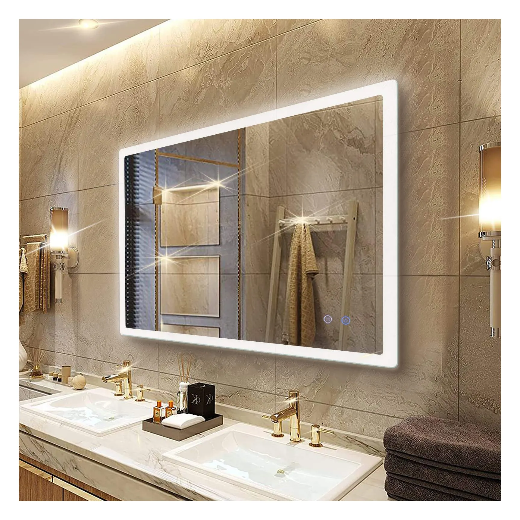 Hot Sale Digital Bath Mirror Frameless Dimmer Intelligent Bathroom Toilet Large Wall Led Mirror for In Bathroom