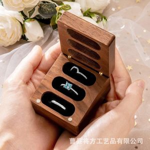 Wooden <b>Ring</b> <b>Box</b> Walnut Wood Square Engraved Floral Pattern Engagement Wedding Gift Jewelry Storage Display <b>Box</b> - Product Image 2
