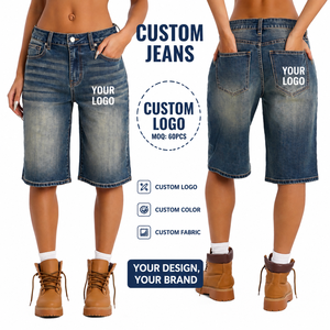 Shorts en <span class=keywords><strong>jean</strong></span> basiques teintés pour <span class=keywords><strong>femme</strong></span>, coupe large, <span class=keywords><strong>mi</strong></span>-longueur (5 pouces), style vintage, en coton délavé, avec poches, pour l'été, de haute qualité - Product Image 1