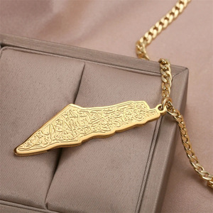 SC New Mạ Vàng Vòng Cổ Đôi Đánh Bóng Israel Palestinian Cờ Bản Đồ Vòng Cổ Thép Không Gỉ Vòng Cổ Quà Tặng Cho Phụ Nữ Người Đàn Ông - Product Image 3