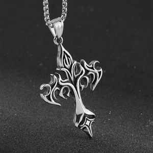 Collar con Colgante de Cruz Tribal Gótica Religiosa de Jesucristo en Acero Inoxidable Vintage, Joyería Cristiana Personalizada para Hombre - Product Image 1