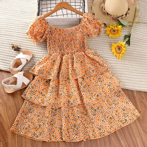 Vestido de Niña, Nuevo Modelo 2022, Estilo Extranjero, Verano, Estampado Floral Pequeño, Burbuja, Manga Corta, Falda de Gasa, Princesa, Ropa Infantil - Product Image 2