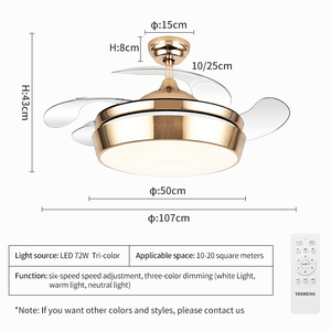 Y042 Ventilateur de plafond rétractable noir chaud 42 pouces or ventilateurs de plafond rétractables avec haut-parleur Tuya Google LED ventilateur de plafond lumière - Product Image 2