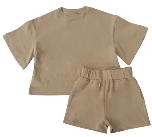 Wholesale Kids Clothing Summer Clothes Custom Thin Letter Print Boys Short Sleeve T-Shirt +Shorts 2 Piece Set